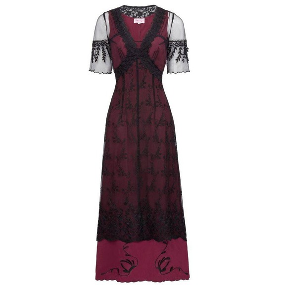 belle poque Dresses & Skirts - Belle Poque Dress S Burgundy Black Lace Overlay Midi Gothic Dark Romantic Vamp